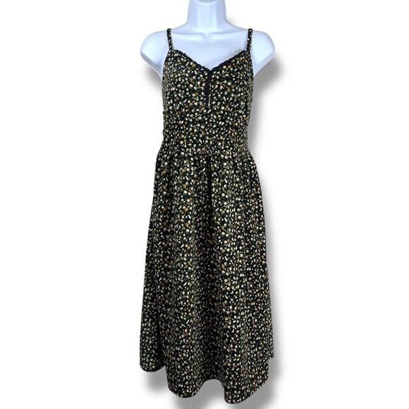 Sachiko Dress Womens Small Black Dark Floral Corduroy Peasant Cottagecore Boho - Picture 1 of 9